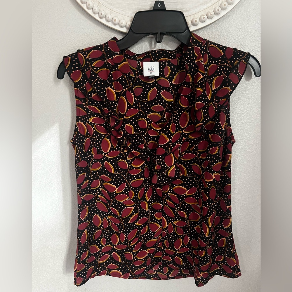 LAST CHANCE! CAbi Women's Black and Yellow Leaf Print Blouse